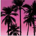 Pink Tropical Sunset Palm Trees, 17 x 17 Inch Canvas Wall Art