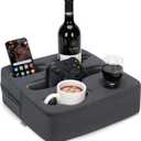 Couch Cup Holder Pillow - Sofa Cup Holder | Couch Caddy, Couch Drinks Remotes Holder for Cups, Headphones, Snacks and Phones | Use it on Car, Pack, Beach, RV, and More(Grey) (13" x 13" x 3.5")