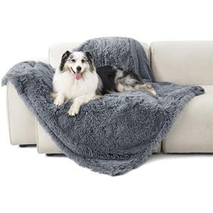 Bedsure Waterproof Dog Blankets for Large Dogs - Cat Blanket for Couch Protector Washable Long Faux Fur,Calming Soft Reversible Throw Furniture Protection for Puppy Pet, 50"x60", Grey