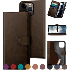 DuckSky for iPhone 13 Pro 6.1" Genuine Leather Wallet caseRFID Blocking4 Credit Card HolderReal Leather Flip Folio Book Protective Cover Women Men for Apple 13Pro Phone case Brown