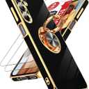 LeYi for Galaxy A16-5G Phone Case: 2 Pack Tempered Glass Screen Protector and 360 Rotatable Ring Holder Magnetic Kickstand, Plating Rose Gold Edge para Samsung A 16 5G, Black