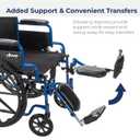 Drive Medical Blue Streak Lightweight Foldable Wheelchair - Enhanced Mobility Support - Durable Construction - Padded Comfort - Swing-Away Leg Rests - Desk Arms - Blue/Black - 20 Inch Seat