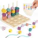 Montessori Toys for 3 Year Old Wooden Color Sorting Stacking Toys, Lacing Beads Montessori Wooden Beads Mastery Kit,Matching Shape Stacker Preschool Learning Toys for Toddler Gift