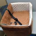 Dog Car Seat for Large Medium Size Puppy Dog,Soft Fabric Dogs Bed Filling Memory Foam,2 Clip-On Safety Leashs and 2 Pockets,Removable and Washable Comfy Pet Travel Car Seat White/Brown