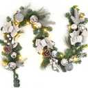 Adeeing 6FT Christmas Garland with Lights, Xmas Battery Operated Artificial Rattan with Classic Silver Decorations, Xmas Garland for Home Indoor Fireplace Mantle Outdoor Decor, Silver