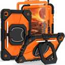 Case for Galaxy Tab A11 Plus/A9 Plus 11 Inch Heavy Duty Cases for Samsung Galaxy A11+/A9+ Tablet Case with Screen Protector 360 Rotating Stand Shoulder Strap Pen Holder,Black Orange