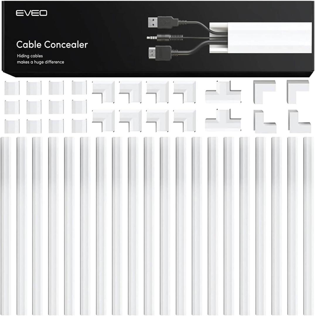 EVEO Cord Hider - 300 Cord Cover Wall Cable Hider, Cable Concealer, Wire Hiders for TV on Wall. Cable Management, Cord Hider Cable Raceway Wire Covers for Cords -18X (L17 W0.95 H0.5) - Medium - White