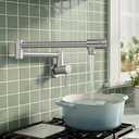 KES Kitchen Pot Filler Folding Faucet Brass Double Joint Swing Arm Sink Faucet Articulating Wall Mount Two Handle Brushed Nickel, KN926LFF18-BN