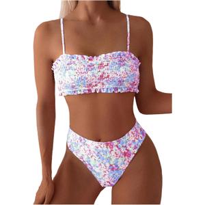GORGLITTER Women's Floral Tankini Swimsuits High Waisted Bikini Sets Summer Ruffle Bathing Suits Two Piece Swim Suit (Multicolor) S