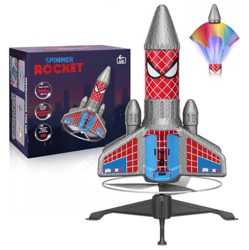 Fullware Rocket Launcher for Kids – 2nd Gen Upgraded Design, Electric Auto Launch, 200ft Flight with Safe Parachute, Outdoor Rocket Toy for Boys & Girls, Birthday Gift for Ages 6-13, Spider Pattern