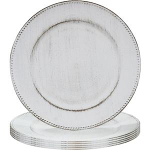 MAONAME 13" Round Charger Plates Set of 6, Antique White Plate Chargers, Plastic Charger for Dinner Plates, Beaded Table Chargers for Wedding, Party