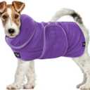 Tuff Pupper Fast Drying Dog Bath Robe | 800 GSM Plush Dog Towel Bathrobe/Dressing Gown | Super Absorbent Pet/Puppy Bathrobe | Adjustable Hood & Belly Strap | Super Soft | Fast Drying (XS, Purple)