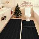 ACCUMTEK Striped Black Bathroom Rug Set 3 Pieces Ultra Soft, Non Slip Chenille Toilet Mat, Absorbent Plush Shaggy Bath Mats for Bathroom, Bedroom, Kitchen (2'8"x1'8"+2'1'5"+U Shape 2'x1'8")