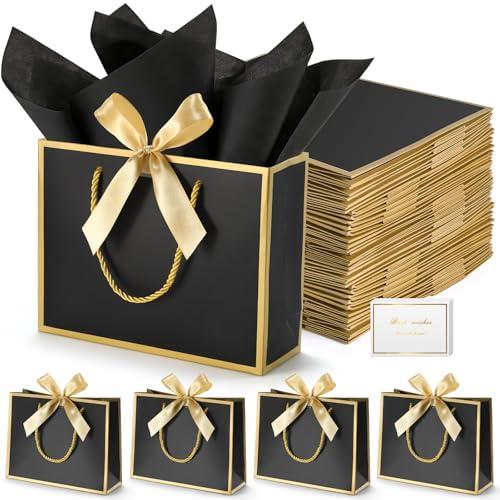DOYIDE 50 Pcs Thank You Gift Bags with Tissue Paper, 9x7x3.1in Gift Wrap Bags with Handles and Bow Ribbon, Thank You Bag for Valentine Wedding Birthday Bridesmaid Holiday Party Favors
