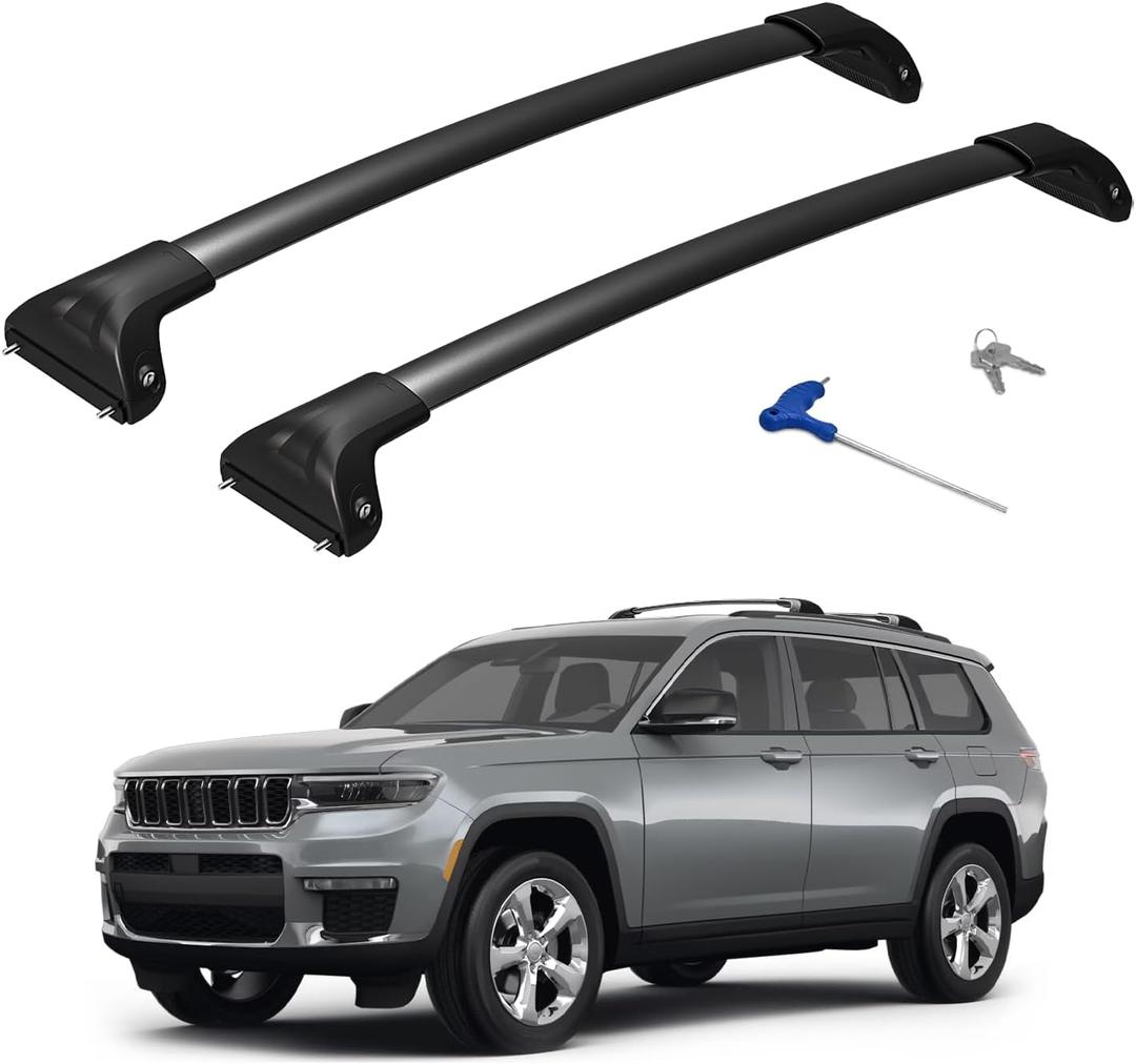 300lbs Roof Rack Cross Bars Compatible with 2021-2026 Jeep Grand Cherokee L 3-Row & 2022-2026 Grand Cherokee WL 2-Row, Aluminum Lockable Roof Rails Crossbar for Rooftop Cargo Kayak Snowboard