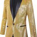 Sequin Blazer Sparkle Suit Disco Prom Jacket Party Shiny Tuxedo Banquet Celebration Fashion Sport Coat for Mens Adult, S