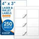 4" X 3" Matte White Printable Mailing Labels (250 Sheets, 1500 Stickers) Product Packaging Stickers and Shipping Labels for Laser & Inkjet Printers - Spartan Industrial Template R021