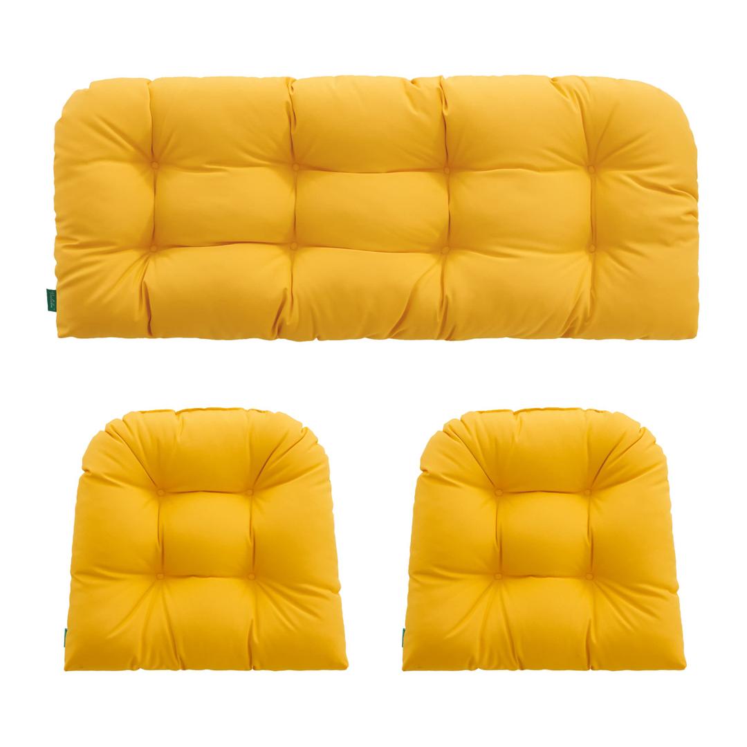 YOOZEKU Outdoor/Indoor All Weather Tufted Wicker Chair Cushions of 3 Pieces, 1 Loveseat and 2 U-Shape Waterproof Cushions for Patio Furniture,Wicker Loveseat,Bench-Yellow