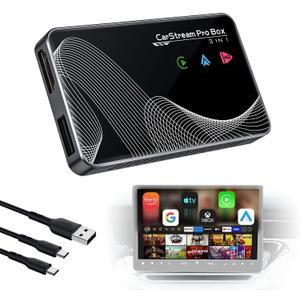 2026 Upgraded 3-in-1 HDMI Input Car TV & Wireless CarPlay Adapter & Android Auto, Stream TV Stick/i-Phone/Android Phone to Your Vehicle, Plug & Play for Factory Car Stereo 2016+