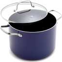 Blue Diamond 8QT Nonstick Stockpot with Glass Lid, PFAS-Free Ceramic, Multipurpose Cooking, Sauces & Soups, Pasta, Boiling & Canning Pot, Dishwasher & Oven Safe, Stainless Steel Handles, Navy