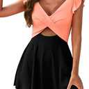 Heytalala Women's One Piece Swimsuit Ruffle Cutout Swimdress Tummy Control V Neck Wrap Swimwear (Medium)