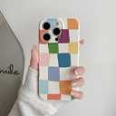 for iPhone 16 Plus Case Cute Aesthetic Trendy Slim Checkerboard Larger Blocks Pattern for Women Girl Fit TPU Silicone Shockproof Full Camera Protection Cover - White