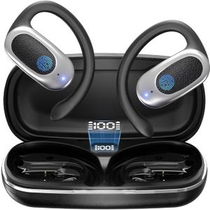 Open Ear Wireless Headphones Air Conduction Earbuds with Mic 42H Playtime Clear Calls LED Digital Display Over Earphones Lightweight Waterproof Secure Earhooks for PC Sports Running Game Business Work