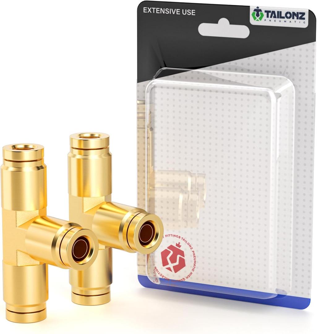 TAILONZ PNEUMATIC 5PCS 3/8 Inch Tube OD DOT Tee Out Pipe Air Fittings PE-3/8,Push to Connect Fittings Air Brake Pipe Fittings for Cars、Trucks、Air Brake Systems、Etc.