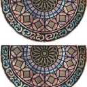 ANDSTAR 18" x 30" Half Round Door Mat Non-Slip Entryway Doormat Durable Rubber Door Mats Low-Profile Heavy Duty Doormat Easy Clean Rugs Indoor Outdoor Entry Decoration for Home, Garage, Patio (2 Pcs) (Brown Pattern Texture)