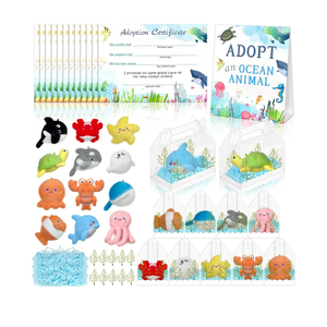 85 Pcs Adopt an Ocean Animal Party Favors Includes 12 Plush Sea Animals 12 Clear Favor Boxes 12 Adoption Cards 1 Adoption Sign Blue Raffia 48 Artificial Water Plants for Kids Sea Animal Adopt Party