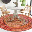 Hausattire Bohemian Braided Rug 3' Round - Multi Color, Small Farmhouse Jute Cotton Area Rag Rugs for Kids Bedroom, Playroom | Colorful Circle Hand Woven Cute Accent Mat
