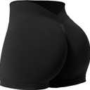 YEOREO Workout Scrunch Shorts Women V Back Gym Butt Lifting Liz High Waisted Seamless Shorts (Small, Black)