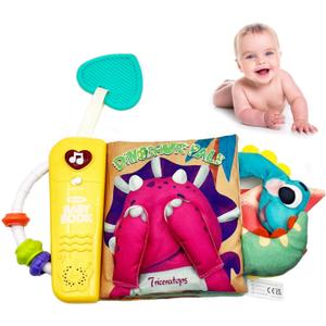 Baby Books Toys, Touch and Feel Music Cloth Book for Infant Baby 6-12-18 Months, Early Learning Education Shower Easter Gifts for Boys Girls (Dinosaur Pals) (Orange)