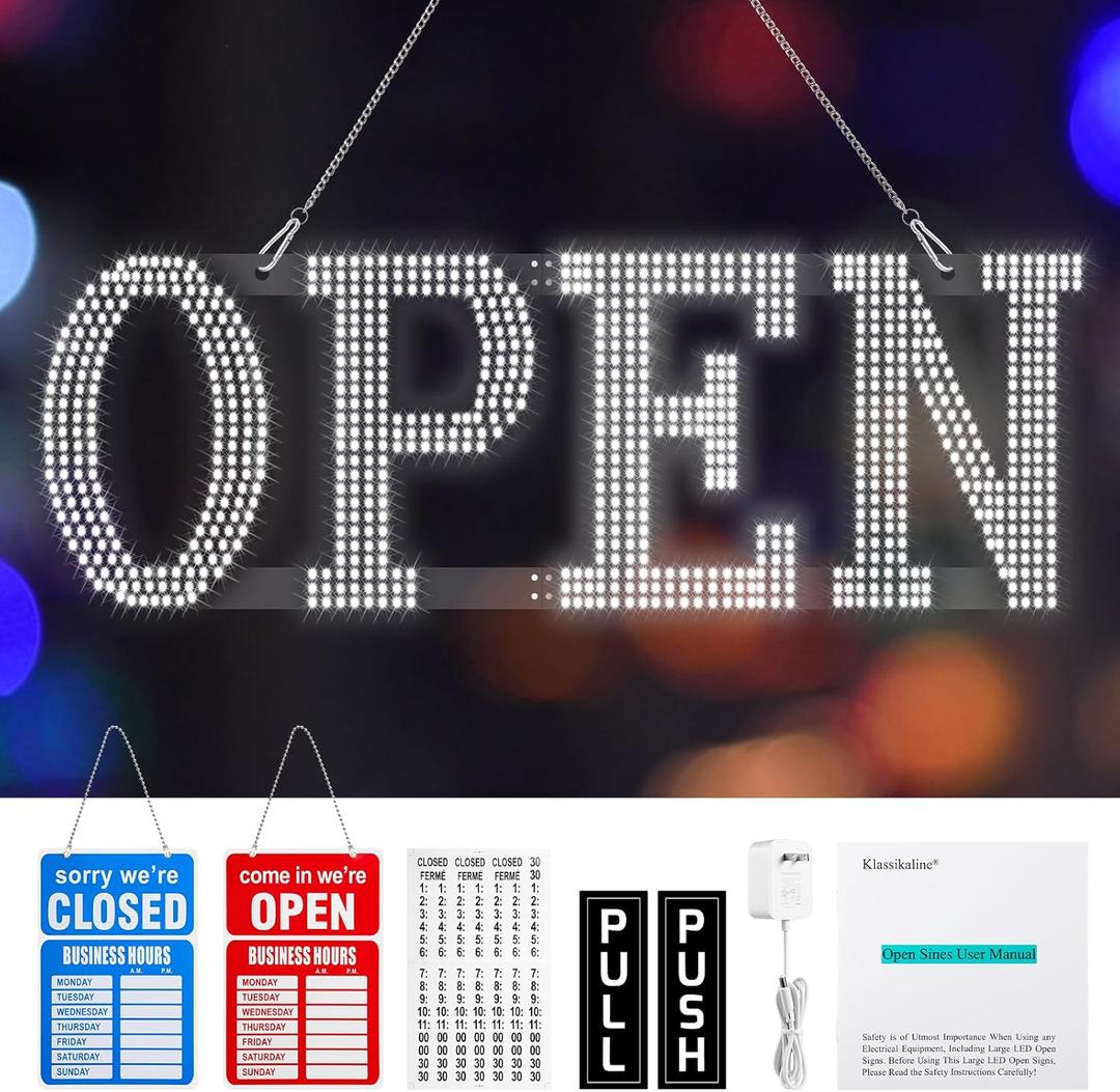 Open Signs for Business, klassikaline Ultra Bright Large LED Open Signs Business Hour Open Sign for Hotel, Store, Bar, Retail Shop, Salon, Restaurant(30 * 10 inch)