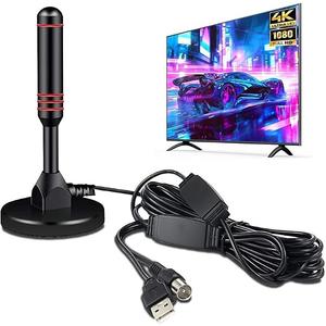TV Antenna for Smart TV Indoor TV Antenna for Local Channels Digital Antenna for Smart tv Indoor Easy Installation Support 4K 1080p Channels Strong Magnetic Base-16.5 ft Long Cables