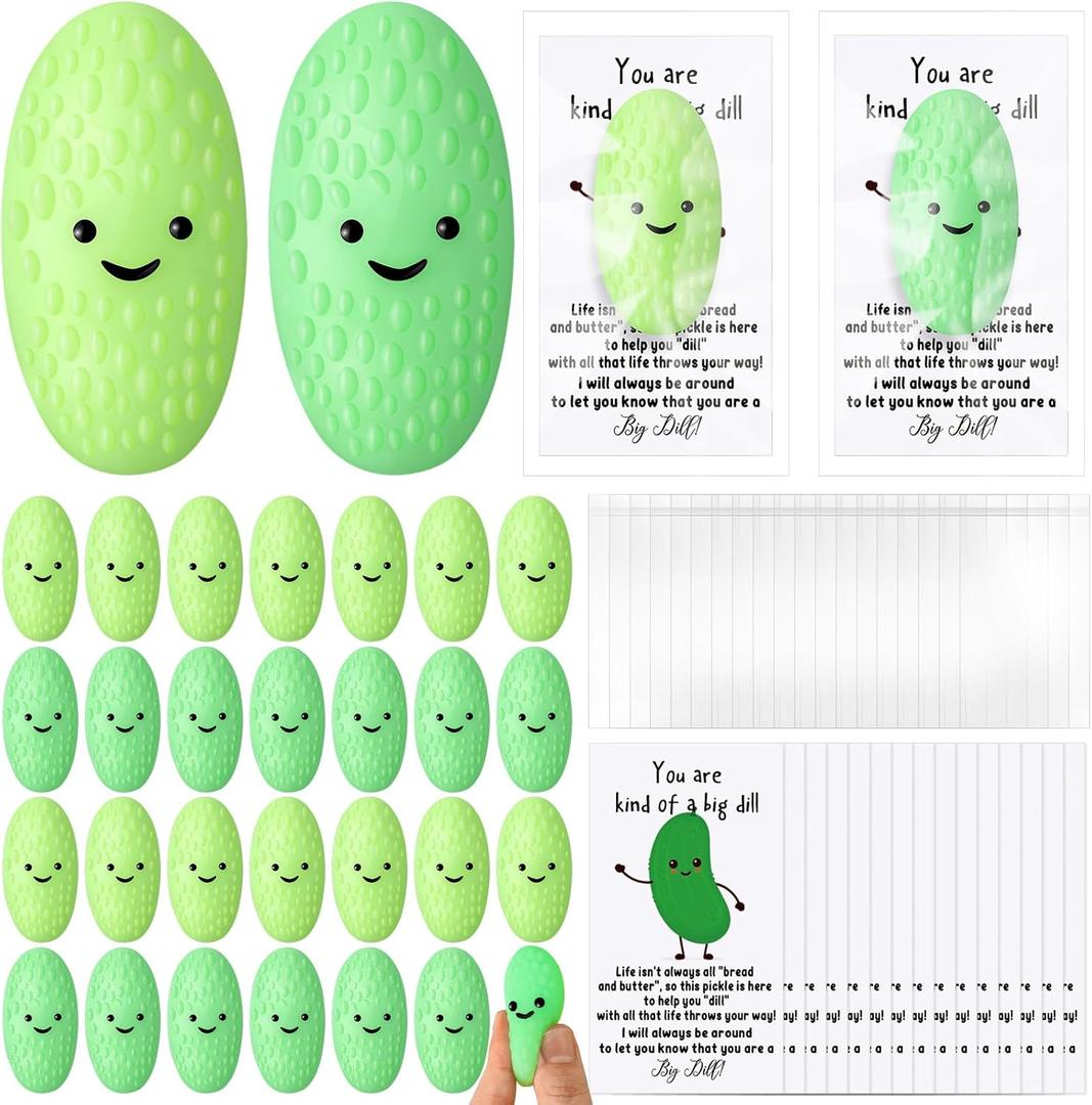 HyDren 25 Set Pickle Stress Ball Gifts Bulk Cute Pickle Squeeze Mini Stress Relief Ball Employee Appreciation Gifts Inspirational Cards for Students Christmas (Cucumber)
