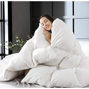 WhatsBedding White Queen Size Feather Down Fiber Comforter, Filled with Feather and Down Fiber, All Season Fluffy Ultra Soft 100% Cotton Duvet Insert, Luxury Hotel Bedding Style Comforter,90"x90"