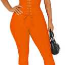 2 Piece Sets for Women Sexy Ribbed Crop Tops High Waist Bodycon Capri Pants Womens Summer Outfits Clubwear (Orange, M)
