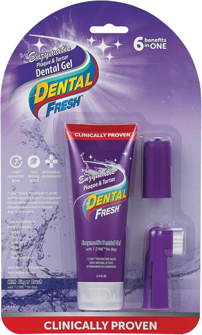 Dental Fresh Enzymatic Gel Finger Toothbrush Kit for Dogs, Includes Finger brush and Toothbrush  Teeth Cleaning