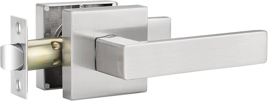 EHOMEWARE 1 Pack Silver Door Handles Interior, Keyless Closet Door Knobs, Passage Door Knobs No Lock, Reversible Door Lever for Left/Right Handed Doors, Satin Nickel Finish