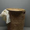 Round Woven Wicker Laundry Hamper with Lid - Large Water Hyacinth Storage Wicker (Natural Brown, 18x18x23 in)