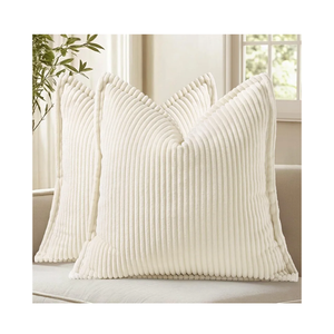 DecorUhome Spring Corduroy Cream White Throw Pillow Covers 20x20 Set of 2 Decorative Soft Boho Farmhouse Couch Pillow Covers for Living Room Bed Sofa Broadside Striped Pillow Cases (Cream White)