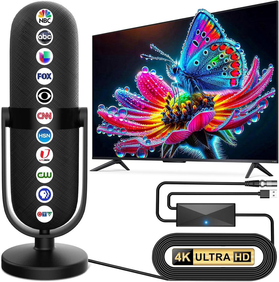 2025 TV Antenna,Digital Antenna 1900+ Miles Range,Antenna for Smart TV with 360 Reception Amplifier Signal Booster,HD Antennas for Local Channels Support 8K 4K 1080p-TV Antenna Indoor 25ft Coax Cable