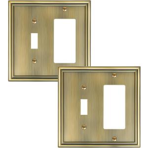 2-Pack Combo Toggle/Decorator Light Switch Cover Plate, Antique Brass Decorative Electrical Outlet Covers, Durable Solid Zinc Alloy Wall Switch Plates and Outlet Covers
