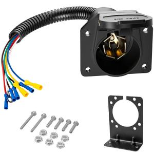7 Way Trailer Plug, 7 Pin Trailer Connector Plug RV Light Adapter with Wire Harness, Wire Socket Adapter Quick Converter with Mounting Bracket for Truck