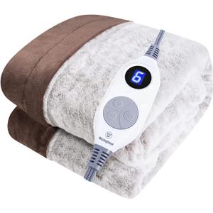 Westinghouse Electric Blanket Heated Throw Blanket, Faux Fur Heating Blanket, 6 Heat Settings & 4 Hours Auto Off, Seal Brown, 50x60inch