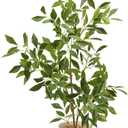Artificial Potted Plants Indoor,27" Faux Plants Ficus Leaves Trees with Ceramic Pots,Realistic Fake Plant Indoor Potted for Living Room Office Farmhouse Room Bathroom Bedroom Kitchen Plant Decor