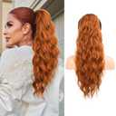 Flufymooz Ponytail Extension, 22 Inch Drawstring Ponytail Hair Extensions for Women Long Curly Wavy Pony Tail Natural Wavy Synthetic Hairpiece for Women Daily Use party (22 Inch Copper Red)