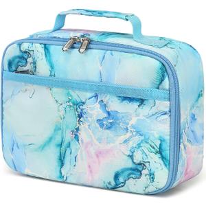 LEDAOU Lunch Bag Kids Insulated Lunch Box Girls Insulated Reusable Lunch Bag for School Picnic Hiking Work (Marble Blue)