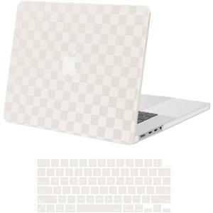 MOSISO Compatible with MacBook Pro 16 inch Case 2025 2024 2023 2022 2021 M4 M3 M2 M1 A3403 A3186 A2991 A2780 A2485 Pro Max, Checker Texture Grid PU Leather Coated Hard Shell&Keyboard Cover, Beige